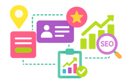 SEO analytics and growth charts showing improved search rankings