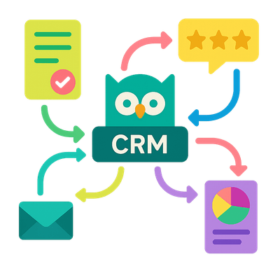 Marketing tools and automations connecting lead forms, CRM, reviews, and reports